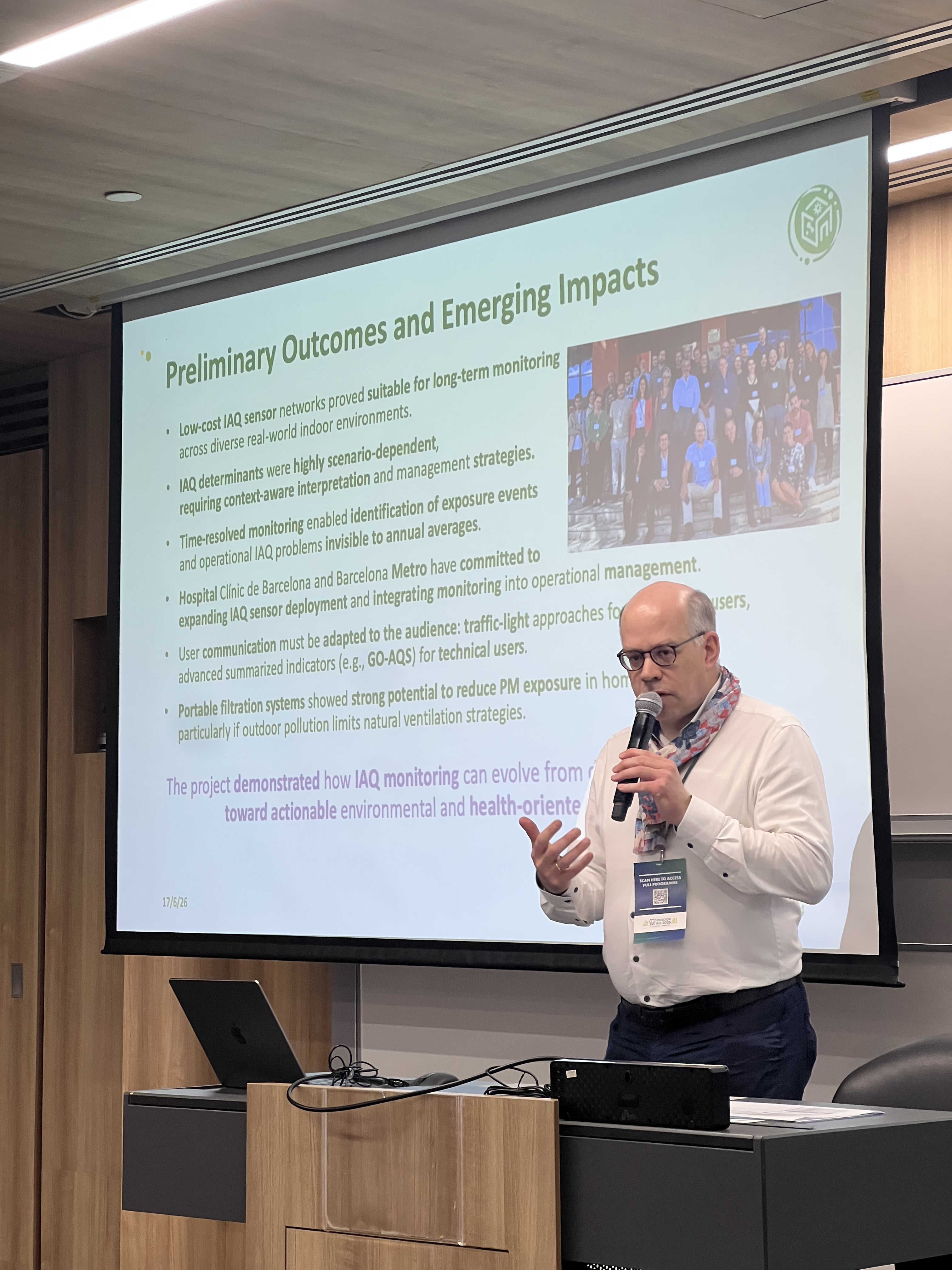 Martin Lehmann from MANN+HUMMEL, presenting the K-HEALTHinAIR project at the IDEAL Cluster workshop during Indoor Air 2026 in Singapore. His presentation showcases the project's preliminary outcomes, highlighting how innovative indoor air quality monitoring and management solutions are supporting healthier indoor environments and informing real-world decision-making.