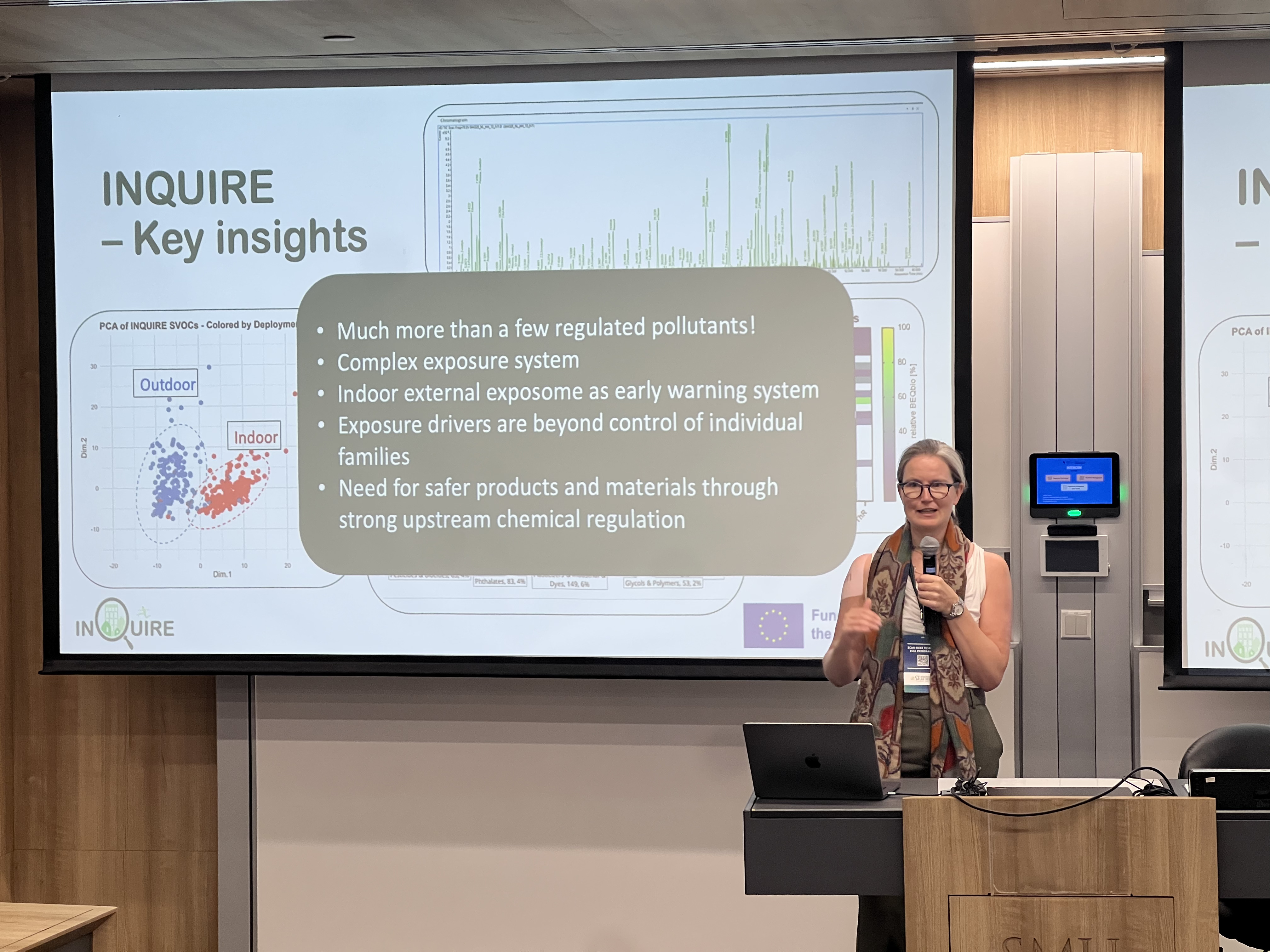 Maja Nippen from the INQUIRE project presents key findings at the IDEAL Cluster workshop during Indoor Air 2026 in Singapore. Her presentation highlights the complexity of the indoor exposome and the importance of identifying chemical and biological determinants of indoor air quality to support healthier homes and stronger chemical regulation.