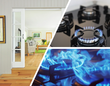 Collage of gas stoves and residential indoor space