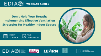 Banner of EDIAQI Webinar 7 with image girl breathing next to plant